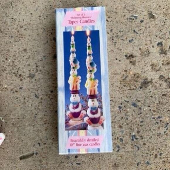 Balancing Bunnies Taper Candles Set Of 2 - 1 Broken - Picture 4 of 7